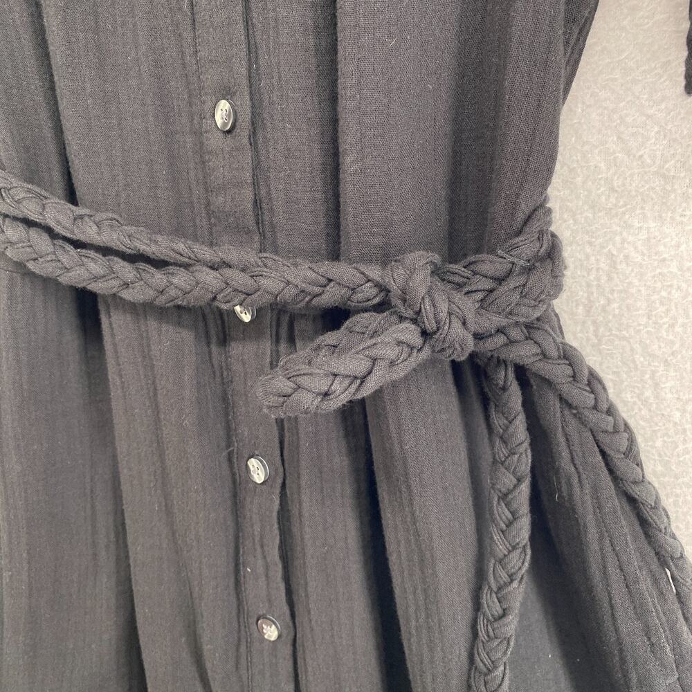 GAP Dress XS Crinkle Gauze Mini Tiered Ruffle Button Front Puff Sleeve Black NEW - Picture 10 of 16